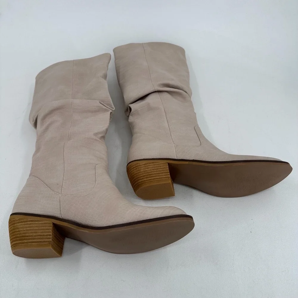 NEW Hey Girl by Corkys Shook WOMENS Beige Faux Leather Slouch Boots SIZE 10